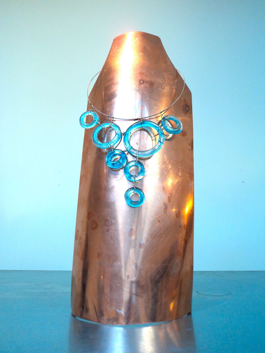 Eco friendly necklace - BUBBLE Azzurra medium -Silver and glass