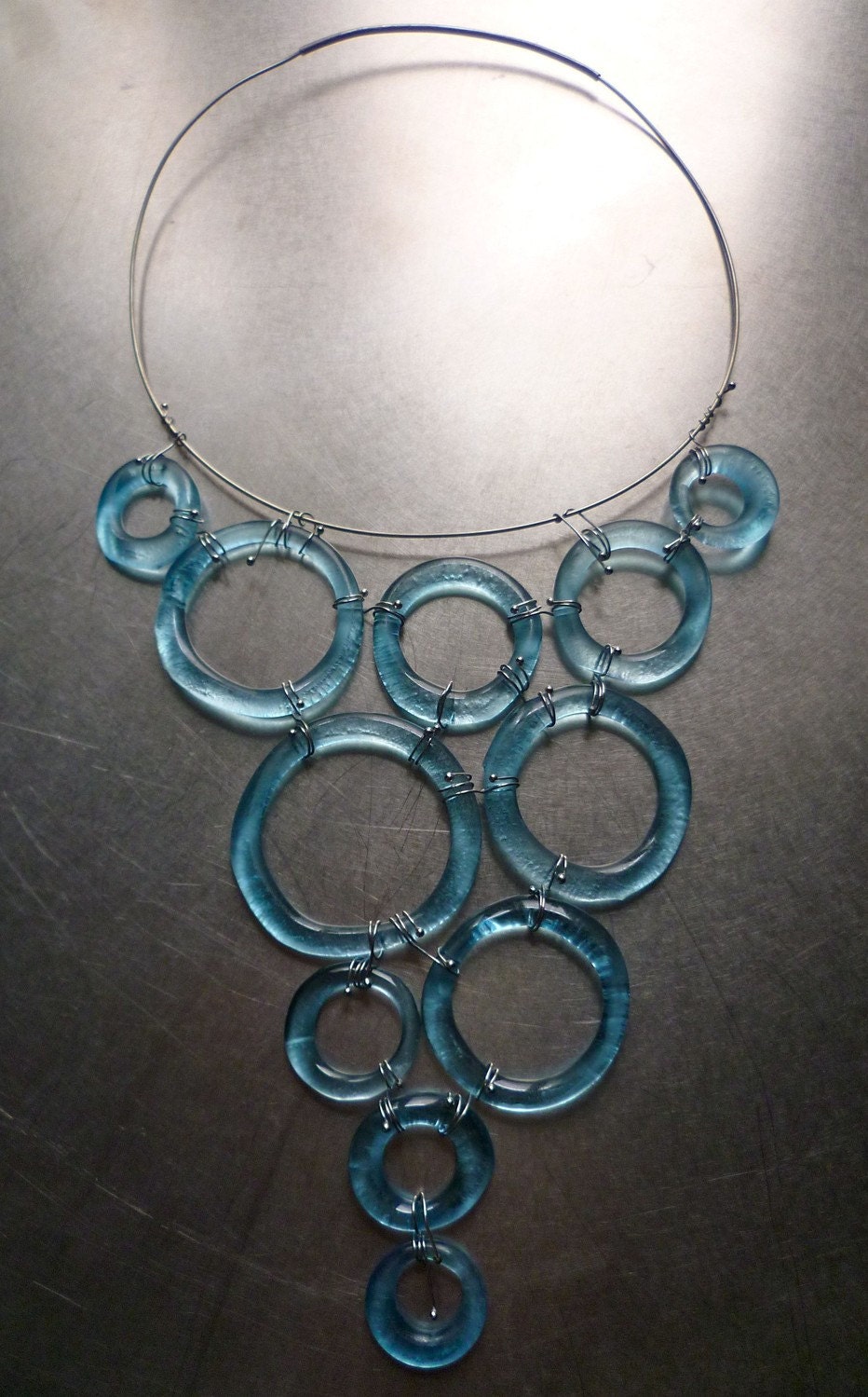 Eco friendly necklace - BUBBLE Azzurra Large - Silver and recycled glass
