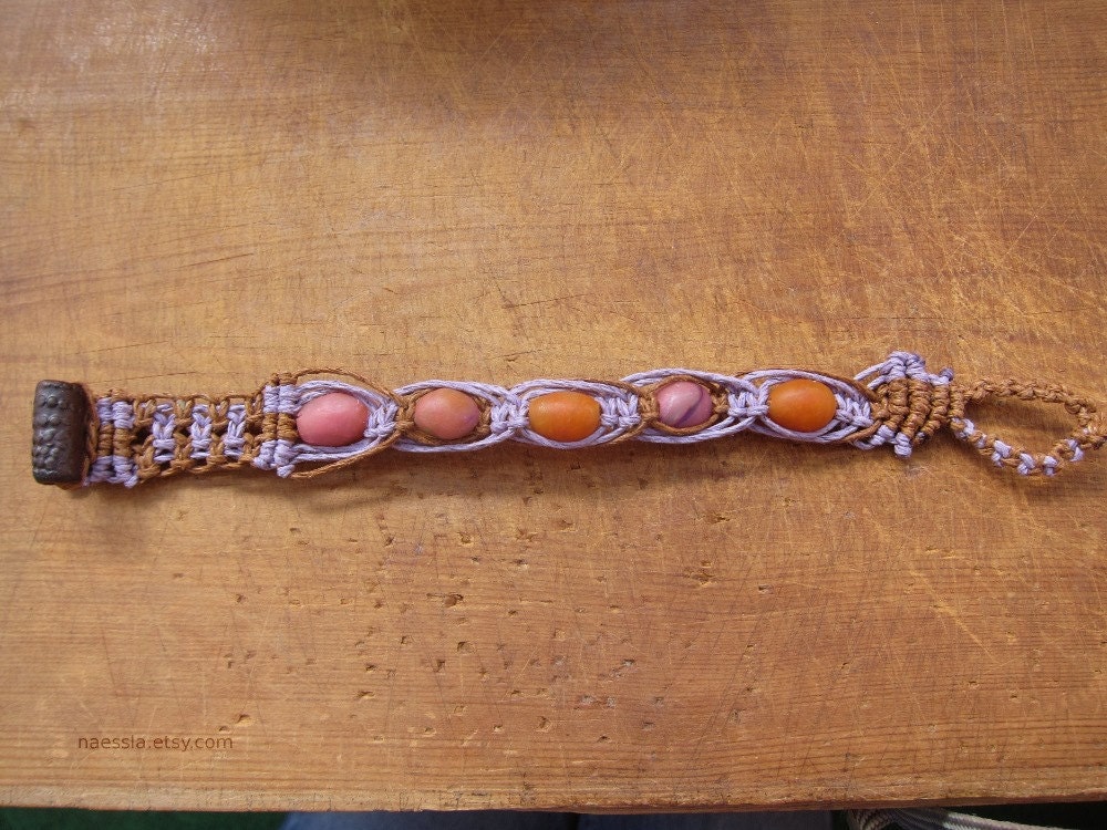 SALE - Hemp macrame bracelet - orange purple summer hemp jewelry - hippie bracelet