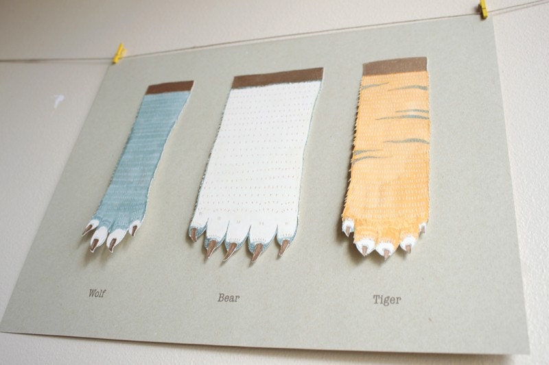 Animal hands - original - glow in the dark - wolf, bear, tiger - 11x14