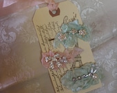 A Trio of Marie Antoinette Style Bobby Pins with Pearls Rhinestones and Vintage Ribbons on a French Inspired Gift Tag Set Two