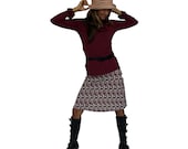 Coral, Pink, Black, and Cream Print A-line Skirt, Little Boxes Skirt