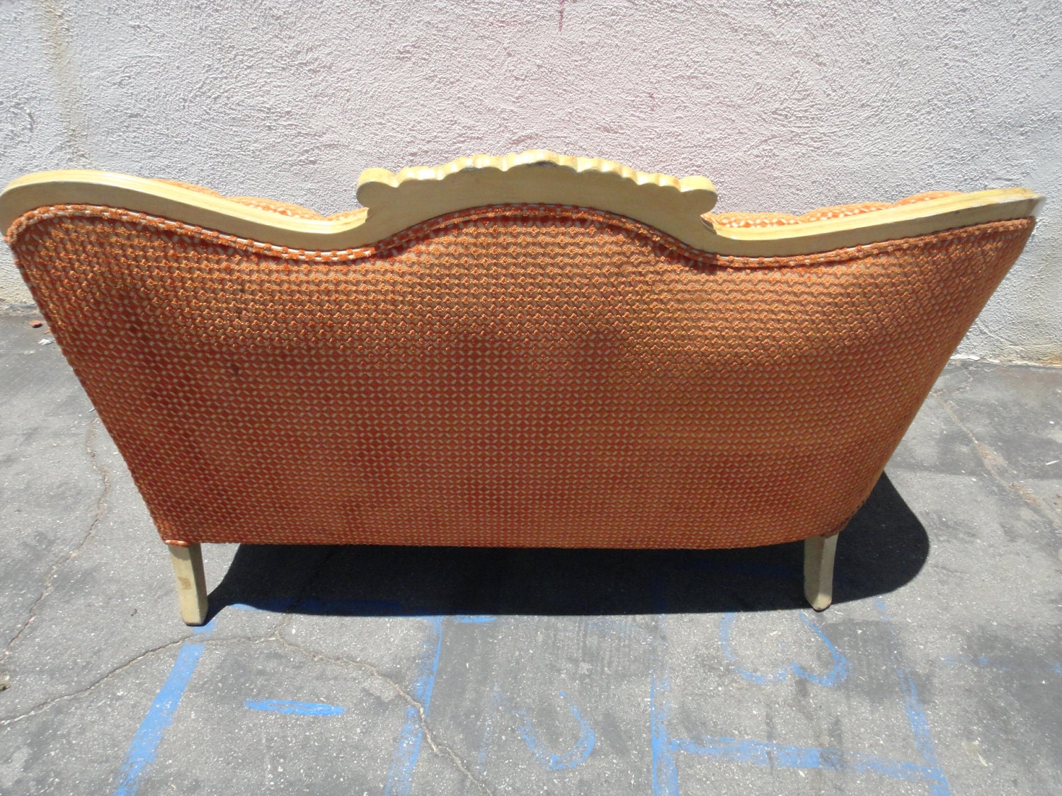 RESERVE-CELESTE-French Vintage One Arm Settee Sofa with Orange Chenille Fabric (Los Angeles)