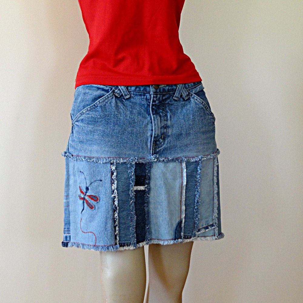 Pieced Short Denim Skirt  - Lindsey 2day Upcycled Denim Skirt