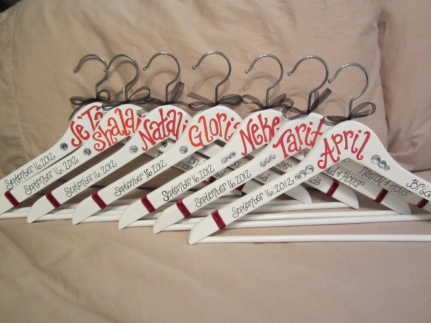 custom painted wood hangers for WEDDINGS, bridesmaids, teacher gifts, college organizations, graduation, or even birthdays