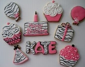 Hot Pink and Black and White Zebra Birthday Cookies Party Hat Cupcake Gift Balloon Personalized Il_170x135