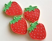 Strawberry Cookies Birthday Party Favors Decorated Cookies Pink Red Cute Girl