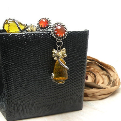 Luxury silver wire wrapped earrings with citrine , carnelian , gold pyrites , wirework , metalwork
