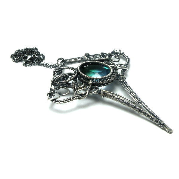 Wire wrapped luxury jewelry , high fashion necklace , wire wrap fine necklace, sterling silver necklace , bold gemstone necklace