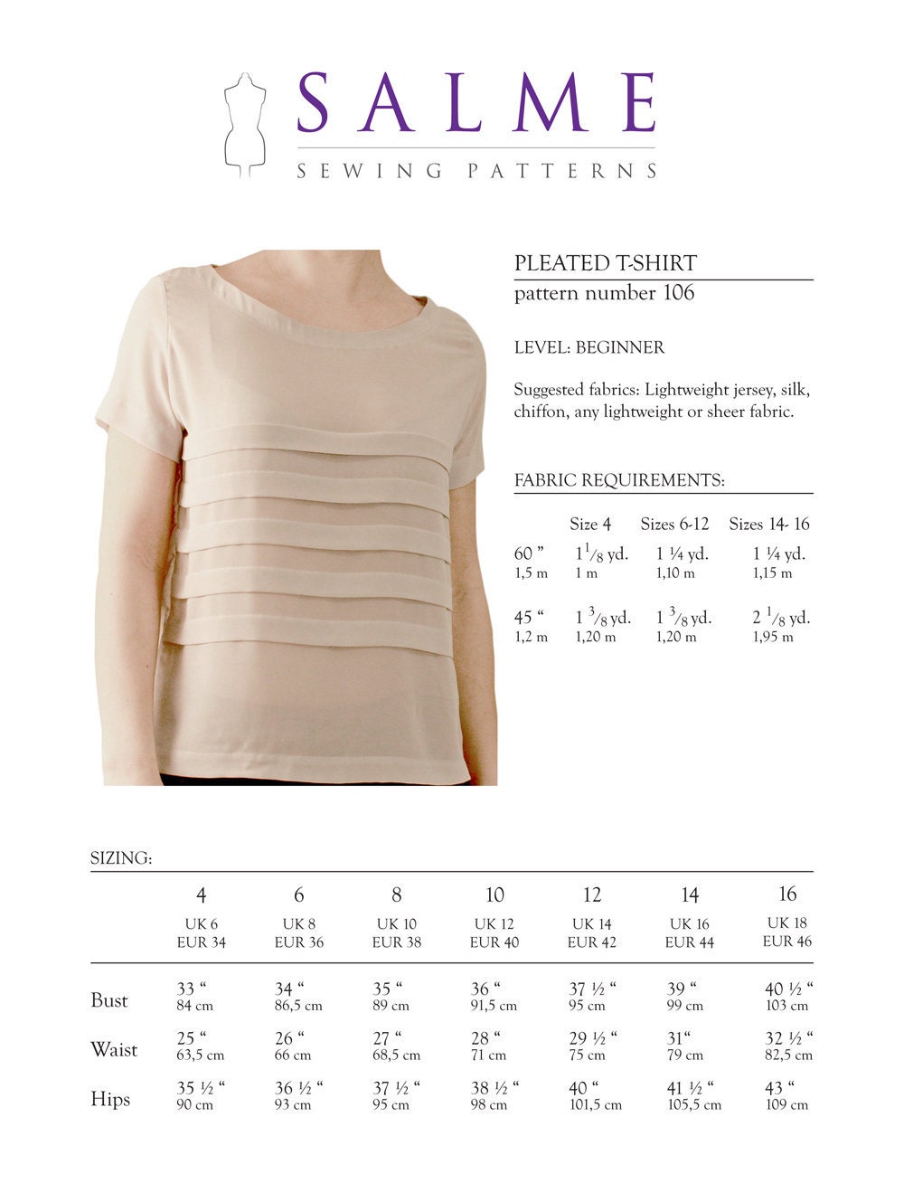PDF Sewing pattern - Loose fitting pleated t-shirt