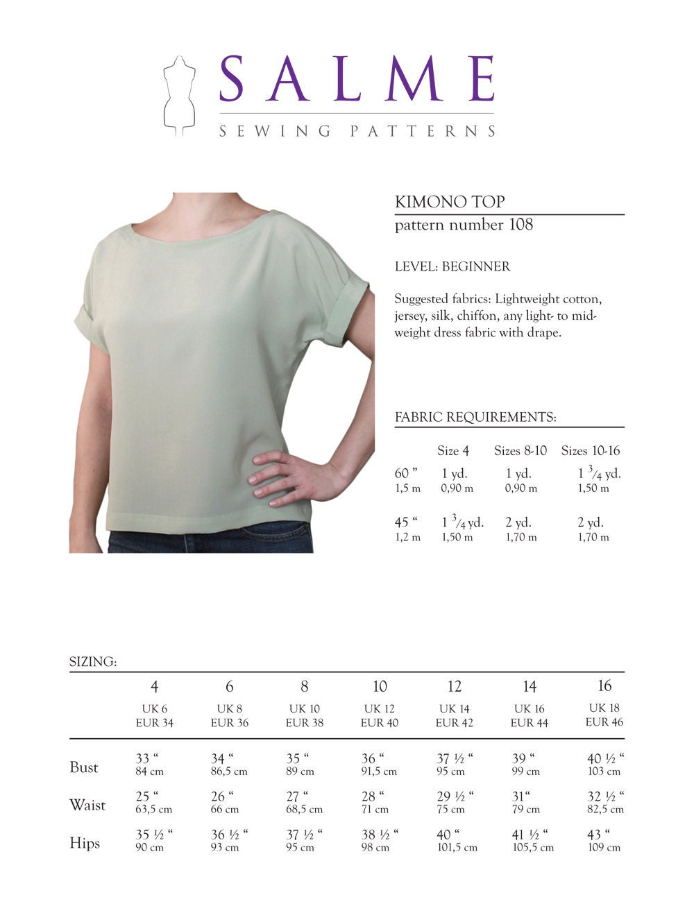 PDF Sewing pattern - Kimono top