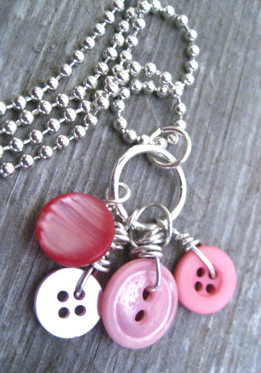 Valentines Pink Button Necklace- Vintage Repurposed