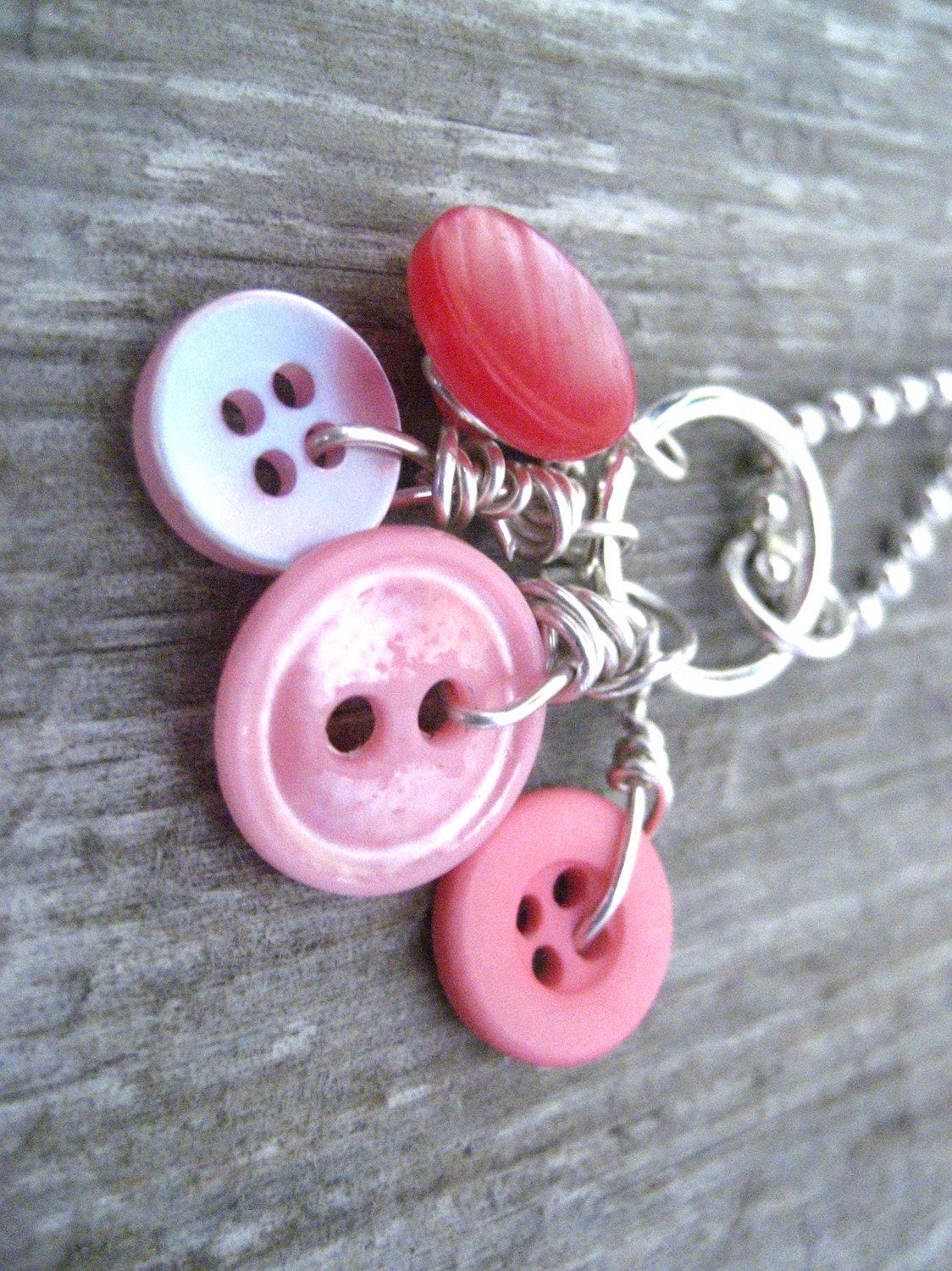 Valentines Pink Button Necklace- Vintage Repurposed