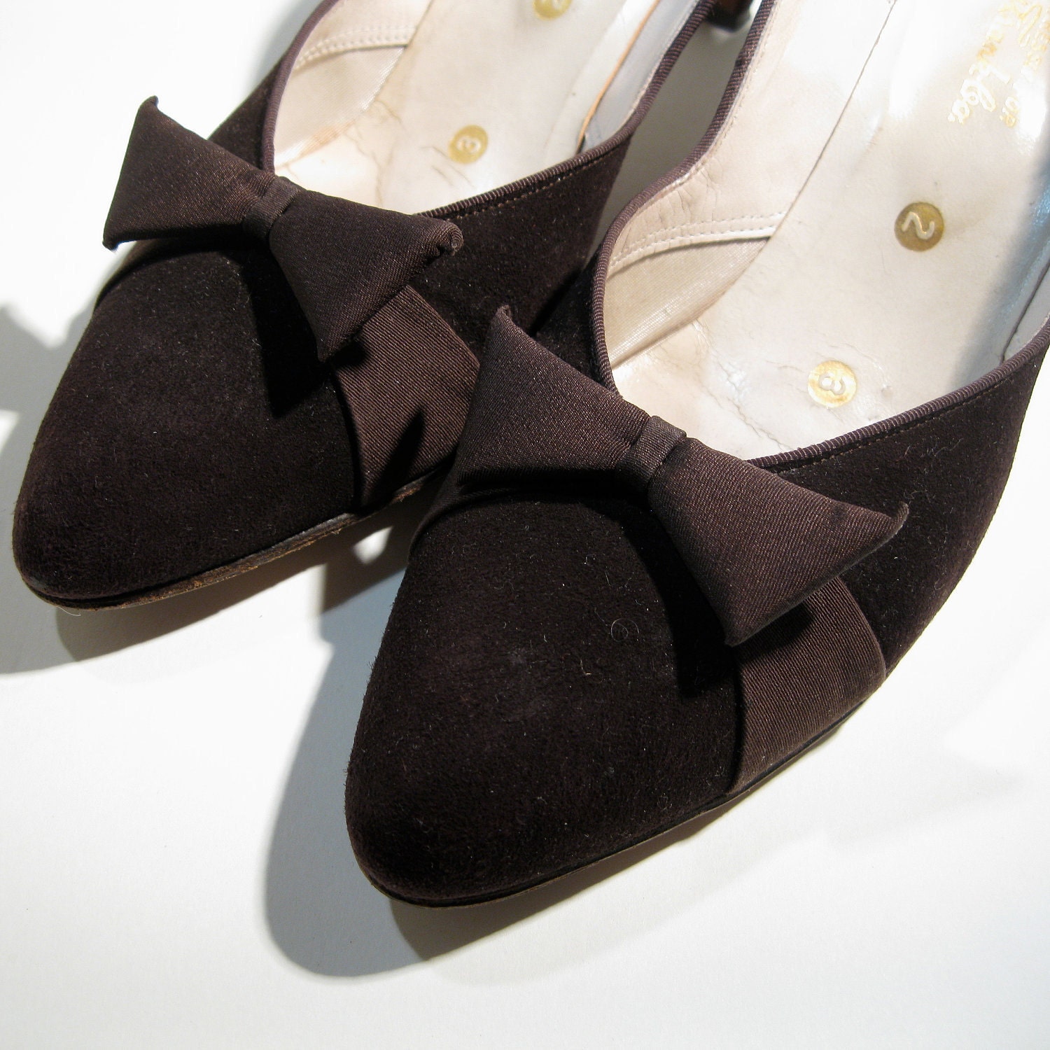 Vintage 1940s Shoes Brown Suede Rhythm Step High Heel Bow Fall Fashions