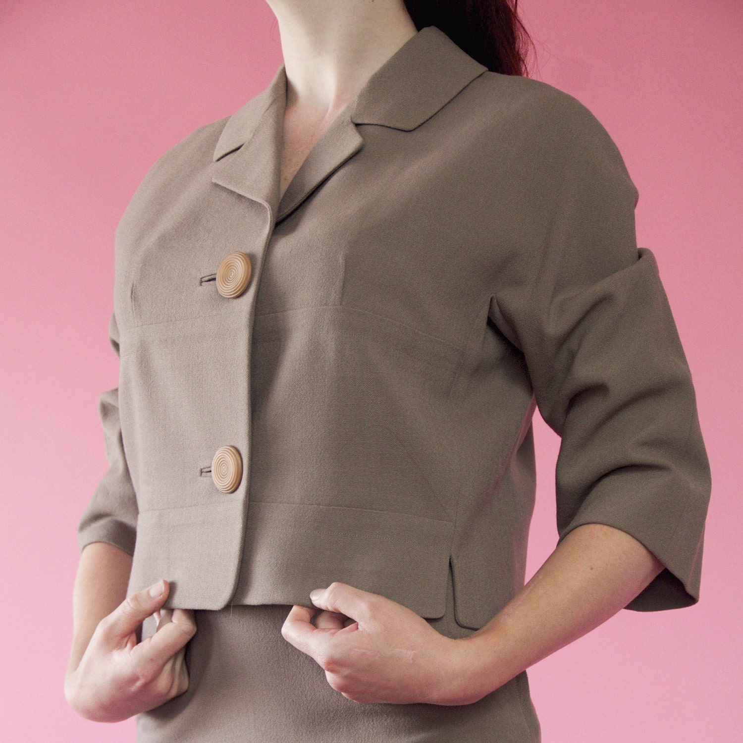 Vintage 1950s Forstmann Wool Suit Beige Nude Mad Men Fashions 1960s