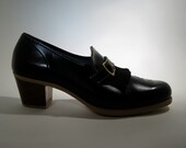 Vintage Shoes 1960s Black Fringe Buckle Loafer Vegan 1970s Fall Fashions
