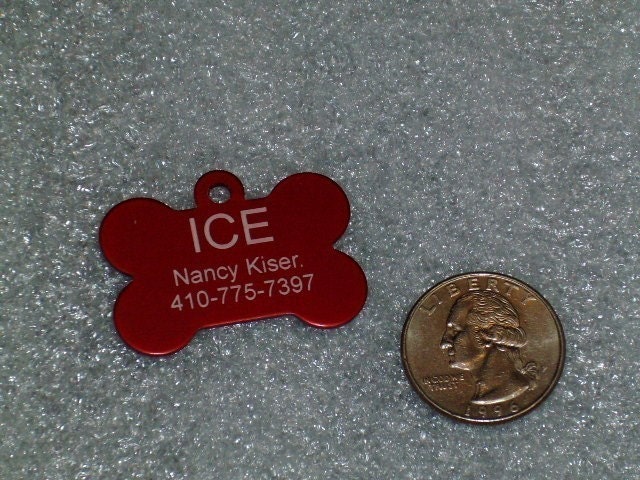 Laser Engraved Pet ID Tag - Medium - Large Bone shape -- 2-Sided (Made in the USA)