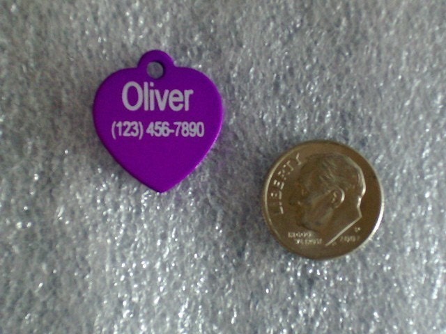 Laser Engraved Pet ID Tag -- Small Heart shape -- 2-sided  (Made in the USA)