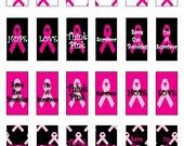 Breast Cancer Awareness Print Digital Image Sheet 1 inch by 2 inch Rectangles Personal and Commercial Use