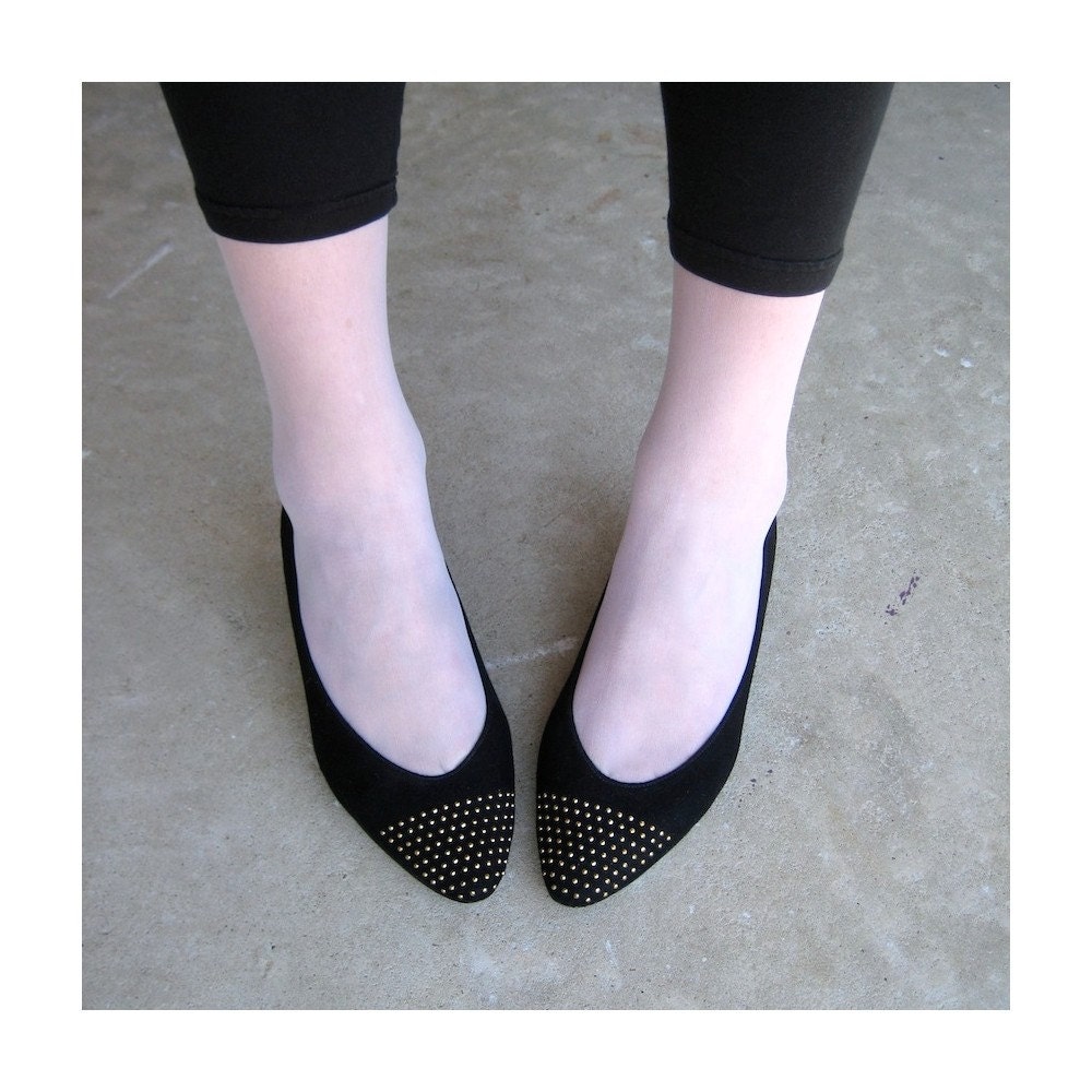 Vintage Gold Studded Black Suede Dance Party Heels Size 7 1/2