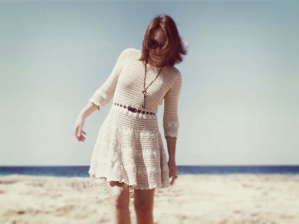 Crochet dress in ecru cotton Custom made to order Wedding dress  Beach dress