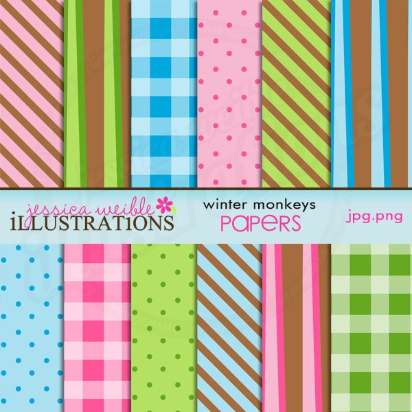 Winter Monkeys Cute Digital Backgrounds for Card Design, Scrapbooking, and Web Design Il_170x135