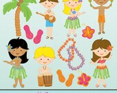 Hula Party Cute Digital Clipart for Card Design, Scrapbooking, and Web Design Il_170x135