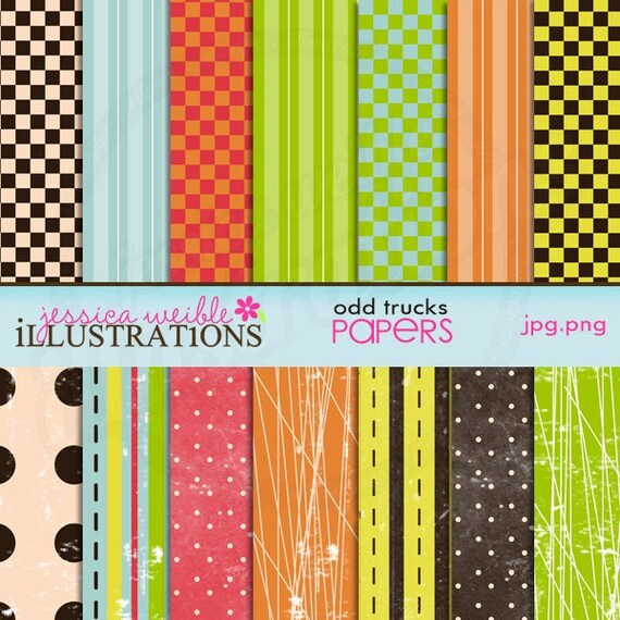 Odd Trucks Cute Digital Papers for Card Design, Scrapbooking, and Web Design Il_570xn