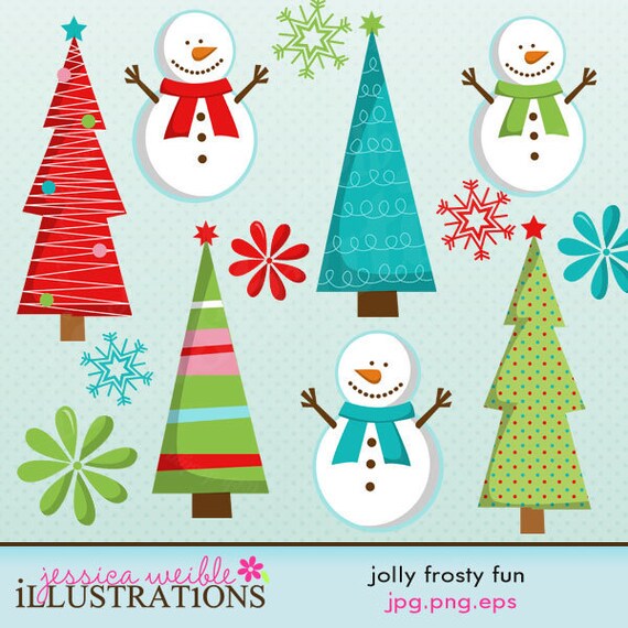 Jolly Frosty Fun Cute Digital Clipart for Card Design, Scrapbooking, and Web Design Il_570xn