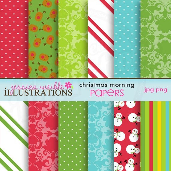 Christmas Morning Cute Digital Papers for Commercial or Personal Use, Christmas Patterns, Christmas Papers Il_570xn