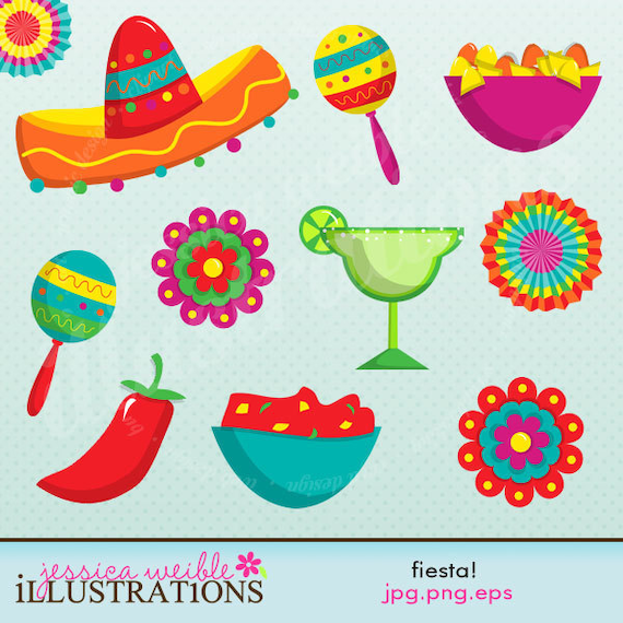 Fiesta Cute Digital Clipart for Card Design, Scrapbooking, and Web Design Il_570xn