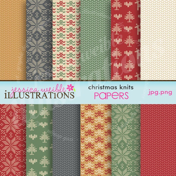 Christmas Knits Cute Digital Papers for Card Design, Scrapbooking, and Web Design Il_570xn