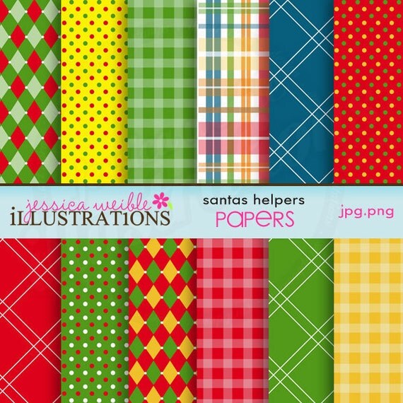 Santas Helpers Cute Digital Papers for Card Design, Scrapbooking, and Web Design Il_570xn