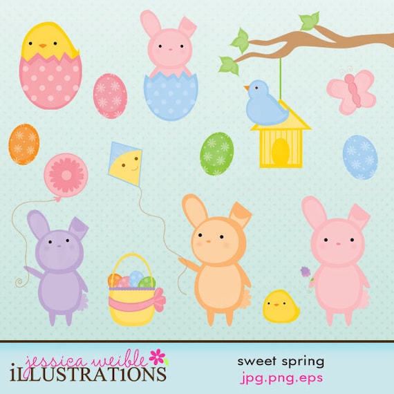 Sweet Spring Cute Digital Clipart for Card Design, Scrapbooking, and Web Design Il_570xn