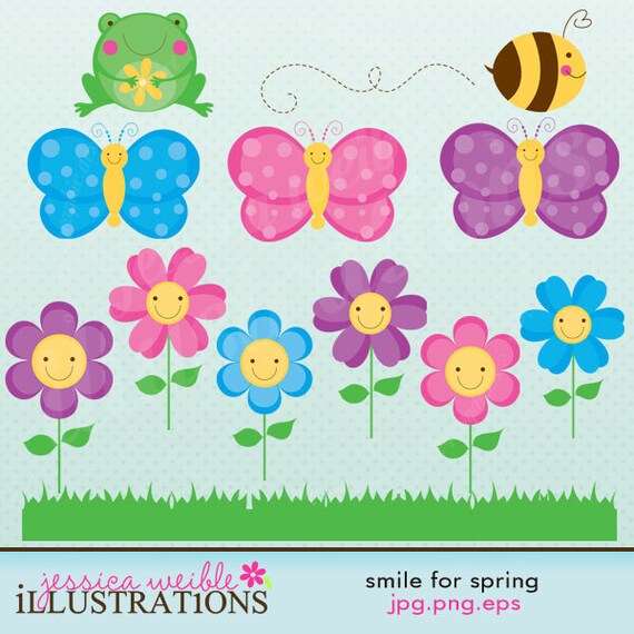 Smile for Spring Cute Digital Clipart for Card Design, Scrapbooking, and Web Design Il_570xn