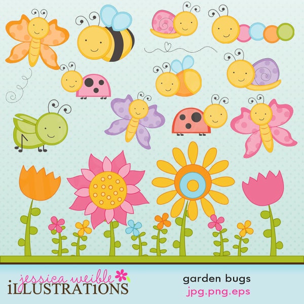 Garden Bugs Cute Digital Clipart for Card Design, Scrapbooking, and Web Design Il_570xn