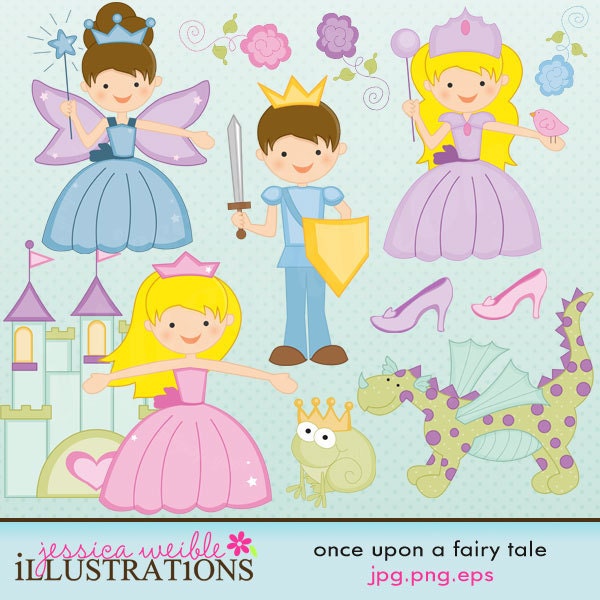 Once Upon a Fairy Tale Cute Digital Clipart for Card Design, Scrapbooking, and Web Design Il_570xn