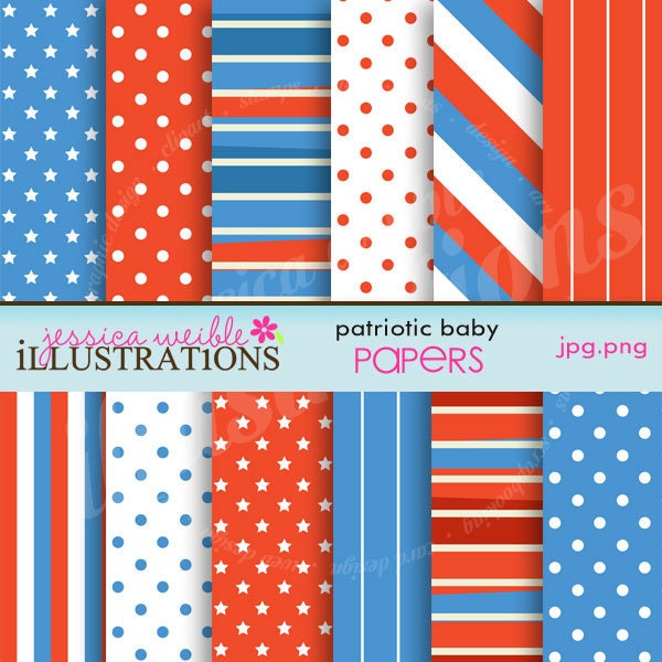 Patriotic Baby Cute Digital Papers for Card Design, Scrapbooking, and Web Design Il_570xn