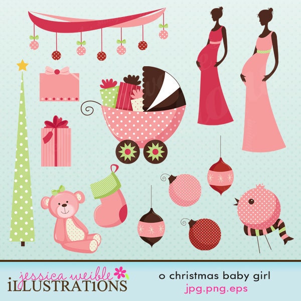O Christmas Baby Girl Cute Digital Clipart for Card Design, Scrapbooking, and Web Design Il_570xn