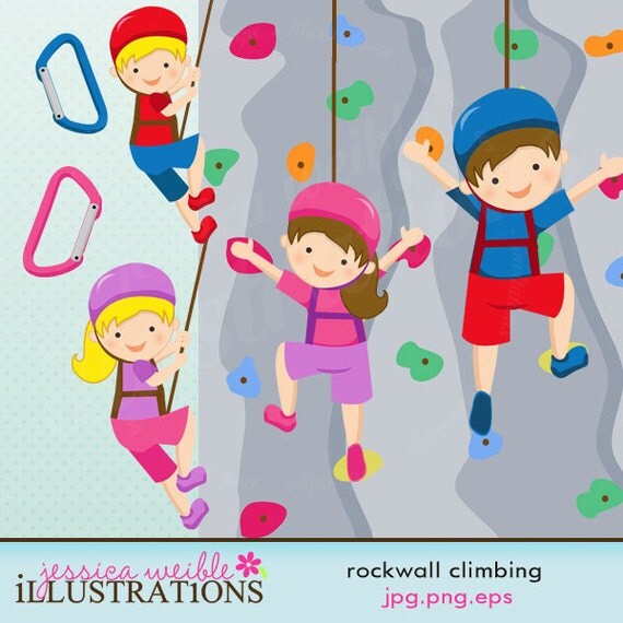 Rock Wall Climbing Cute Digital Clipart for Card Design, Scrapbooking, and Web Design Il_570xn