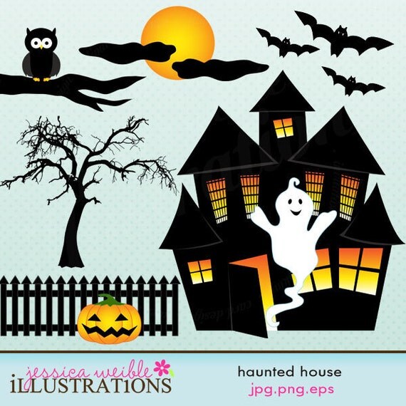 Haunted House Cute Digital Clipart for Card Design, Scrapbooking, and Web Design Il_570xn