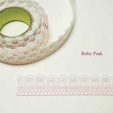 Flower Lace Fabric Deco Tape 1 inch (adhesive) - Baby Pink