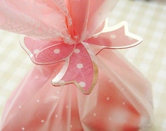 Polka Dot Pink Ribbon Clear Ties (20 pcs)