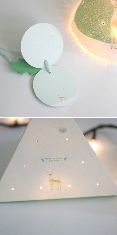 Merry Christmas Triangular Tree and Full Moon Card (SMALL)