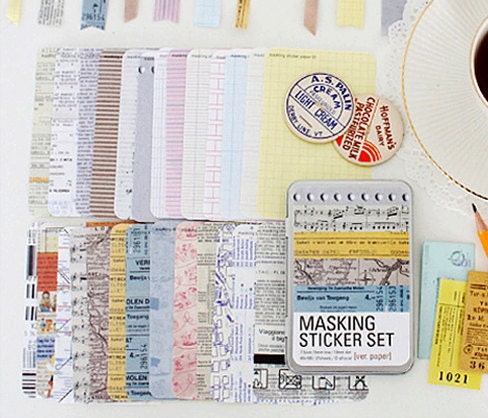 Various Paper Pattern Masking Tape Stickers (27 sheets, tin case)