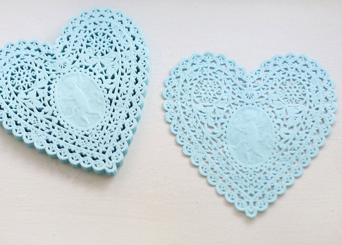 Lovely Cupid Heart Paper Doilies 5.7 inch - BLUE(30 sheets)