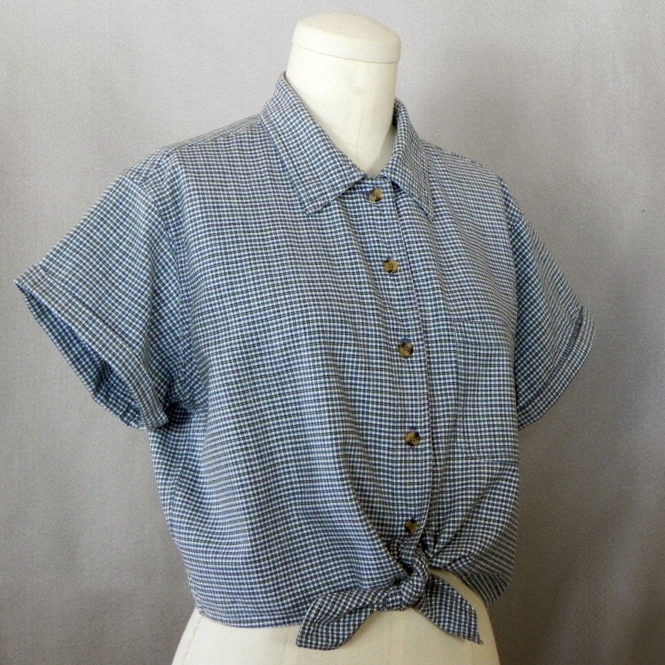 vintage womens blue plaid MIDRIFF top