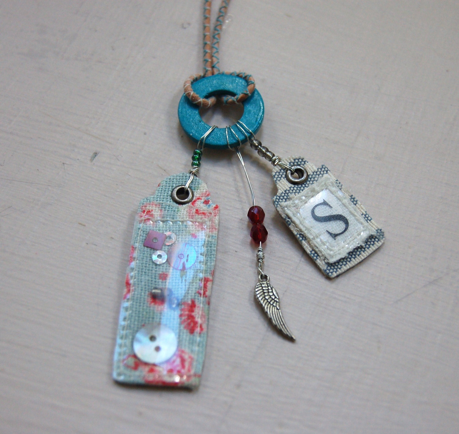 Button Fabric Tag Necklace