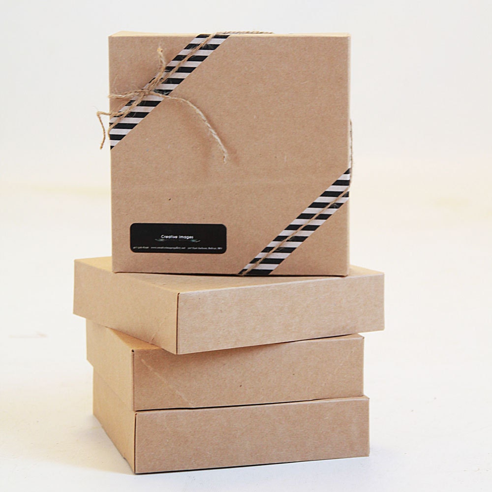 Set of 10- 8 1/2 x 11 1/2 x 1 5/8 Kraft Pinstripe Gift Box 2 pc top and bottom