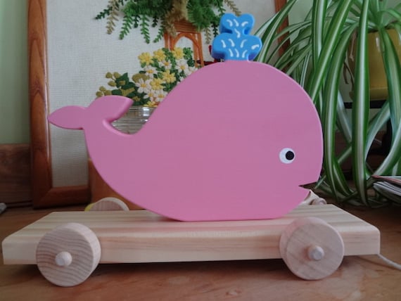 Whale wood Pull Toy - Seen in Pottery Barn Kids - Baby and Toddler Love - Made to Order